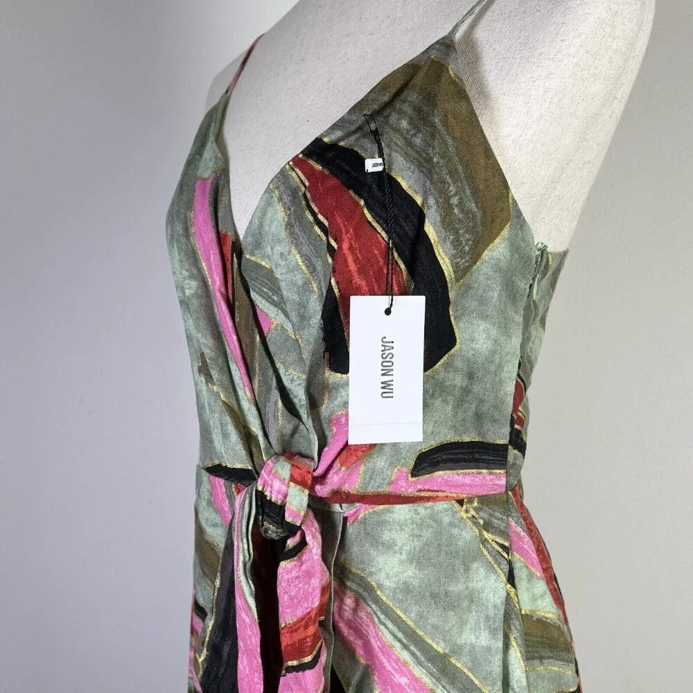 Jason Wu NWT Mini Sheath Dress Linen Blend Green Pink Tropical MSRP $425‎ - Picture 10 of 11